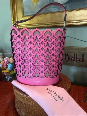 Kate Spade Dorie leather bucket satchel bag in hibiscus tea pink